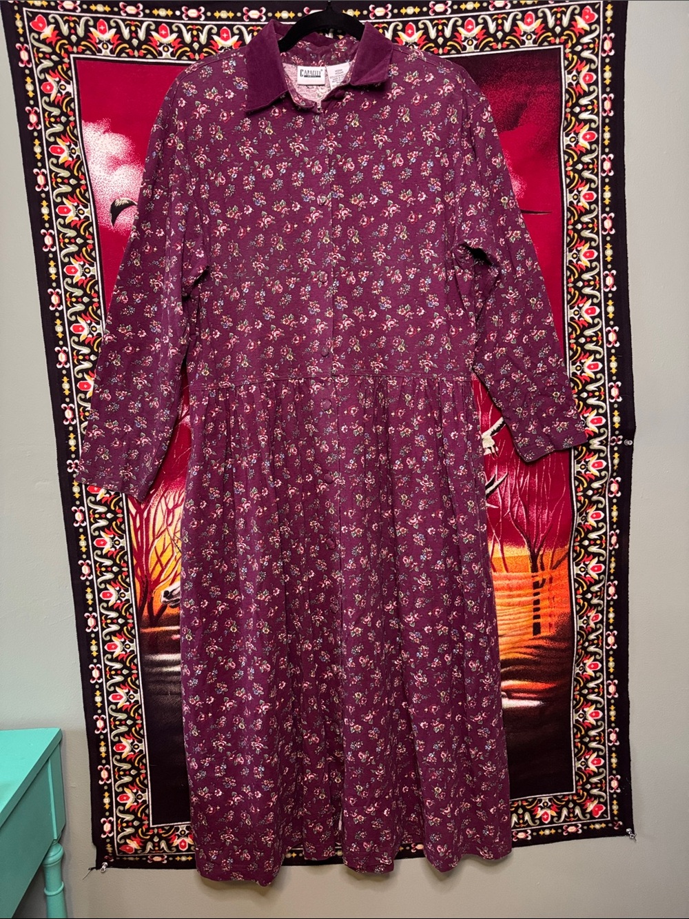 vintage 90s Capacity Knits maroon plum floral button front dress
